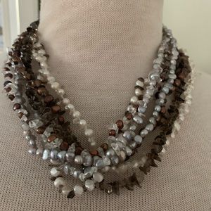 7 strands of freshwater Pearl necklace, brown grey white vintage